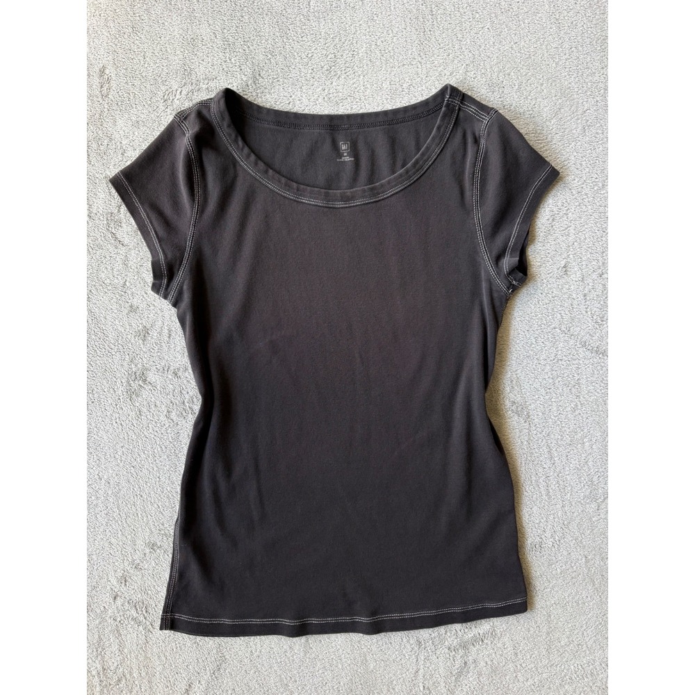 Vintage Y2K Gap Womens Baby Tee T-Shirt Medium Black Stretchy Grunge Cap Sleeve